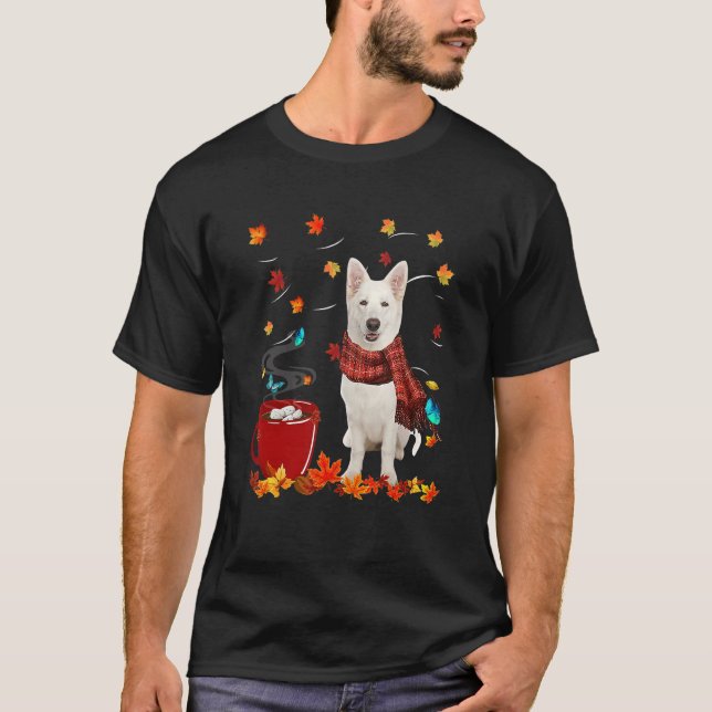 Camiseta Fall Hot Chocolate White German Shepherd (Frente)