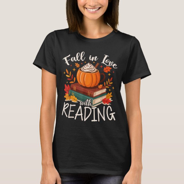 Camiseta Fall In Love With Reading Autumn Librarian Cute Bo (Frente)