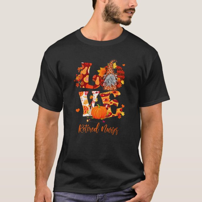 Camiseta Fall Leopard LOVE Gnomo Enfermeiras Aposentadas Gr (Frente)