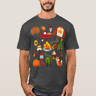 Camiseta Fall Lover Collage Leaves Pumpkins Campfire