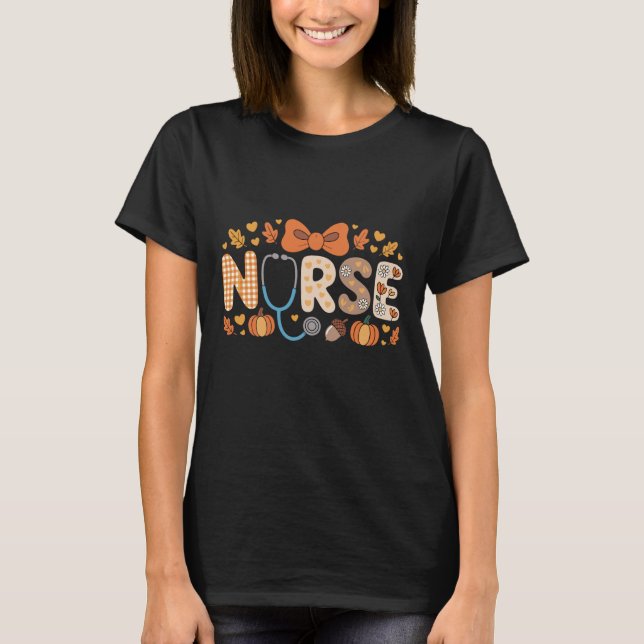 Camiseta Fall Nurse Shirts for Women Pumpkin Autumn Nurse L (Frente)