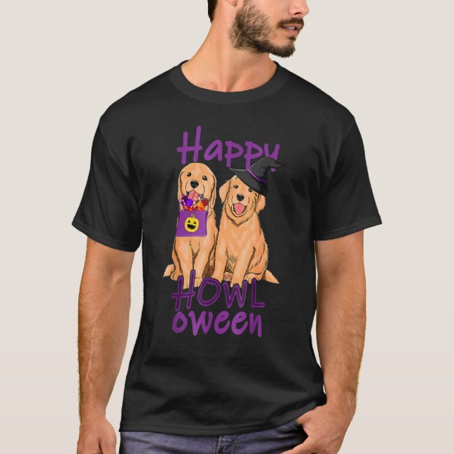 Camiseta Fall Ouro Retriever Halloween Happy Howe O Ween (Frente)