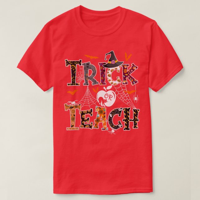 Camiseta Fall Themed Thanksgiving Halloween Teacher Trick O (Frente do Design)