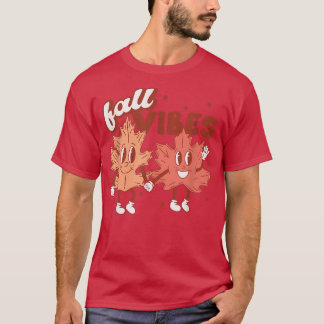 Camiseta Fall Vibes Pumpkins Engraçado Folhas Autumn Vibes 