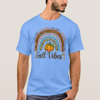 Camiseta Fall Vibes Retro Leopard Rainbow Pumpkin Autumn Le
