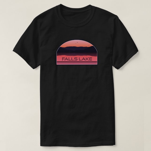 Camiseta Falls Lake North Carolina Red Sunrise (Frente do Design)