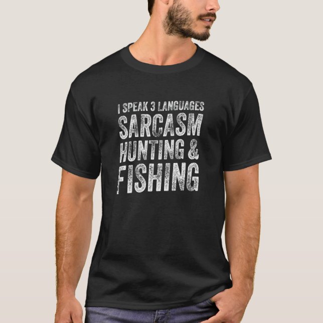 Camiseta Falo 3 Idiomas Sarcasmo Caça e Pesca (Frente)