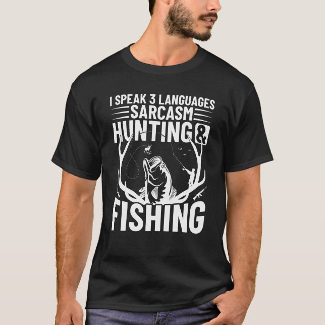Camiseta Falo 3 Idiomas Sarcasmo Caça e Pesca Caçador (Frente)