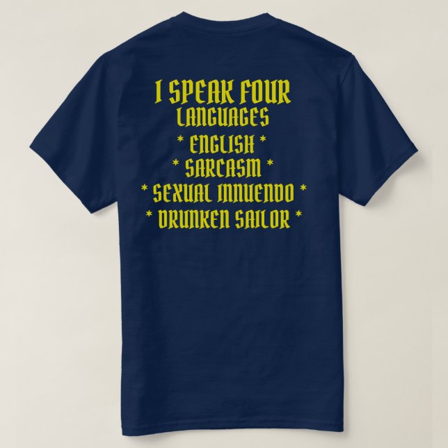 CAMISETA FALO QUATRO IDIOMAS (Verso do Design)