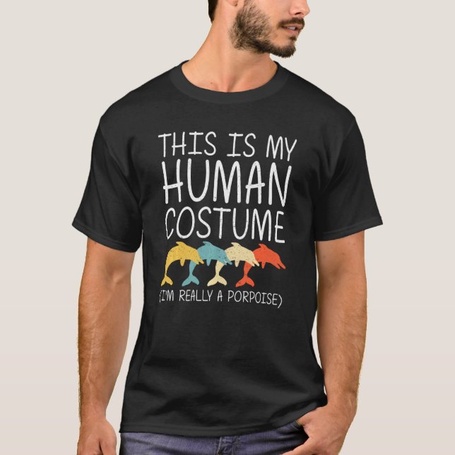 Camiseta Falsa Halloween Humano Traje Peixe Marinho Fácil  (Frente)