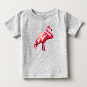 Camiseta Falso Flamingo Tropical de Pássaro Impresso em Lan