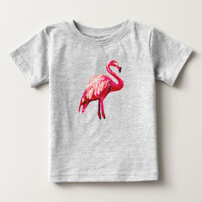 Camiseta Falso Flamingo Tropical de Pássaro Impresso em Lan (Frente)