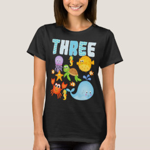 Camiseta Família aniversário de 3 anos de Animais do Oceano