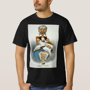 Camiseta Família Antiga, Pai com Bebês e Mão de Pôquer