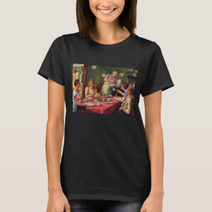 Camiseta Família Antiga Tomando Café da Manhã na Cozinha