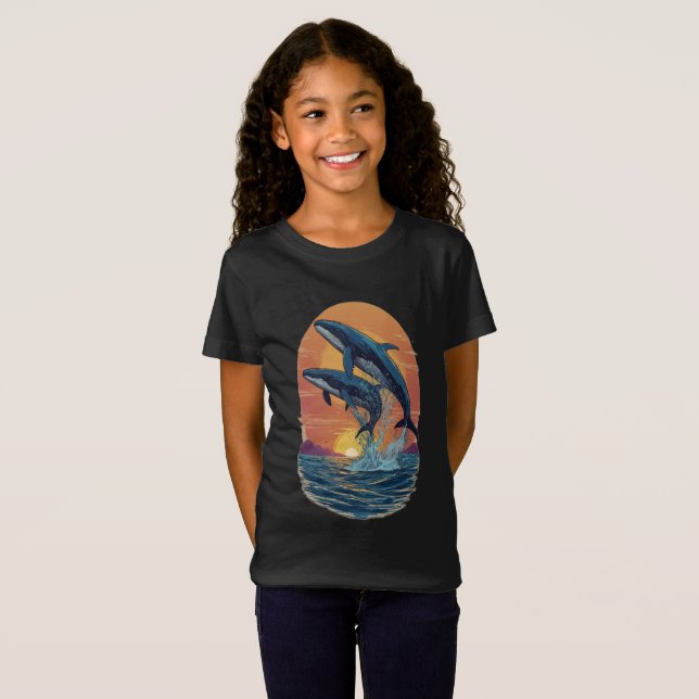 Camiseta Família Baleia Sunset: Mergulhe na Serenidade (Frente Completa)