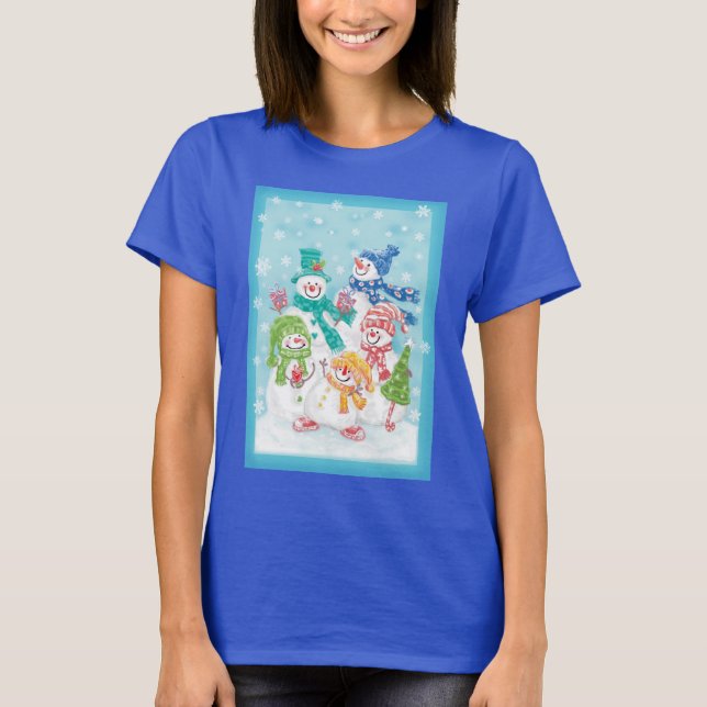 Camiseta Família Bonita de Neve de Natal na Neve (Frente)