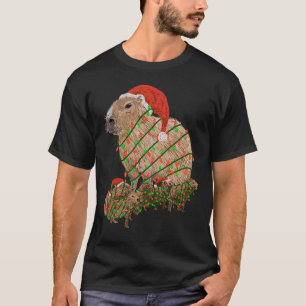 Camiseta Família Capybara de Natal Envolvida em Luzes