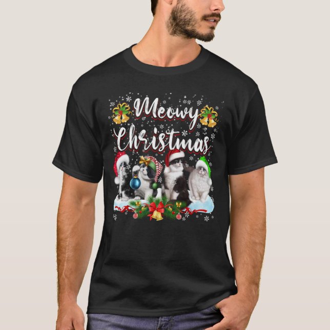Camiseta Família Cat Meowy Correspondendo Papais noeis de p (Frente)