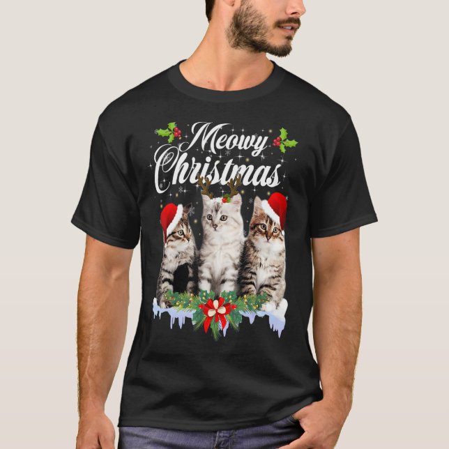 Camiseta Família Cat Meowy Correspondendo Papais noeis de p (Frente)