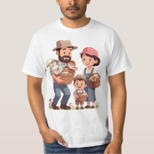 Camiseta Família Colhendo Cogumelos Juntos