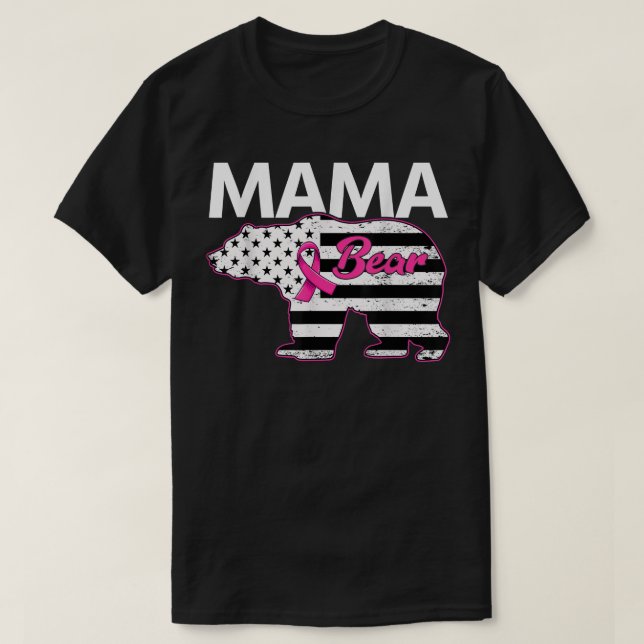 Camiseta Família Correspondendo Tee Mama Ursa Cancer Awaren (Frente do Design)