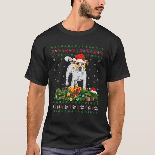 Camiseta Família Correspondente Xmas Ugly Jack Russell Terr (Frente)