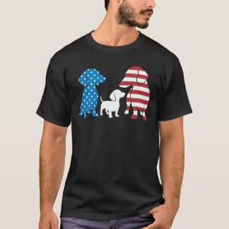 Camiseta Família Dachshund Patriótica Bandeira EUA 4 de Jul