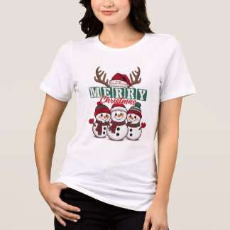 Camiseta Família de Boneco de Neve Fofo Natal de Inverno