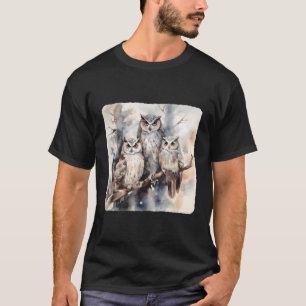 Camiseta Família De Corujas Em Uma Família De Corujas De Ár