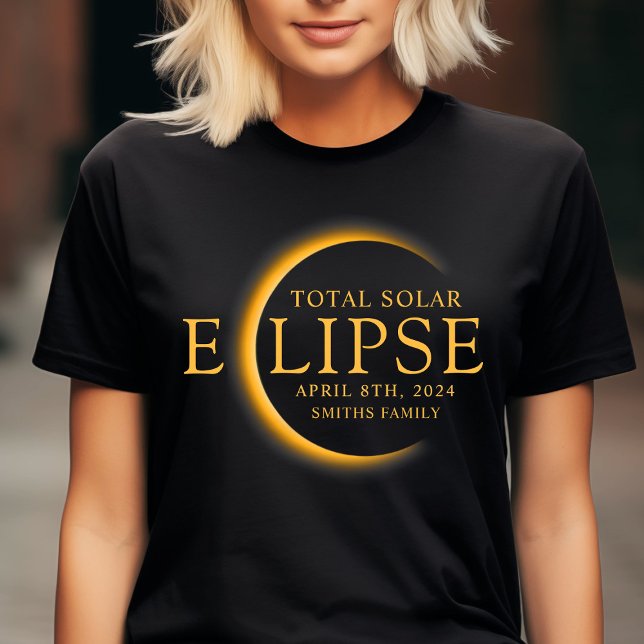 Camiseta Família de Eclipse Solar Total 2024 Dourada e Pret (Criador carregado)