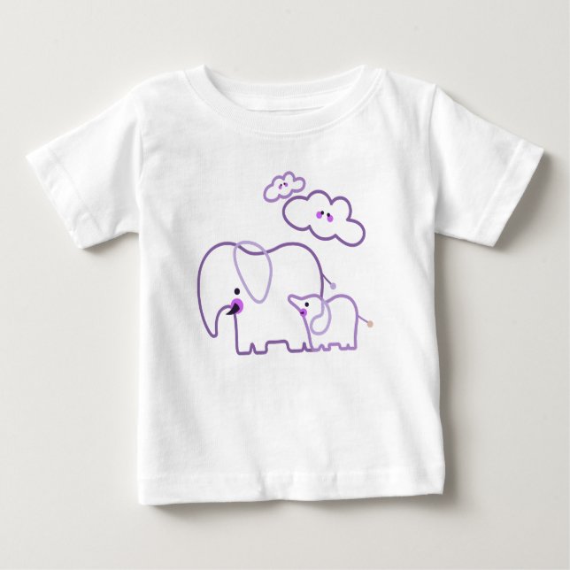 Camiseta Família de Elefantes com Nuvens Roxo (Frente)