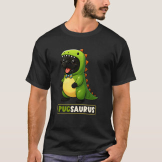 Camiseta Família de Fantasia de Pug Preto Dinossauro Pugsau