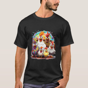 Camiseta Família de Frango Colorido da Arte do Frango Louco