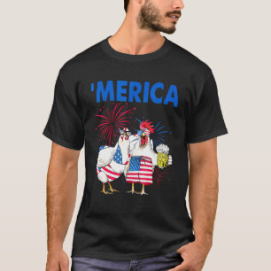 Camiseta Família de Galinhas Bebendo Cerveja com a Bandeira
