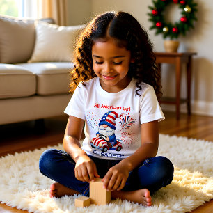 Camiseta Família de Gnome Patriota Menina Americana
