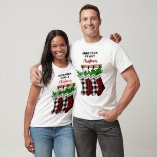 Camiseta Família de Meias xadrezes de 4 de Natal Igual