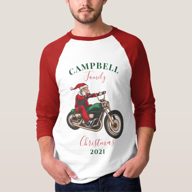 Camiseta Família de motociclistas de Natal Personalizar (Frente)