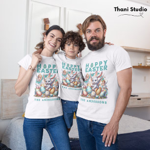 Camiseta Família de Nomes Personalizáveis de Coelhinhos de
