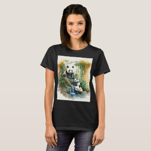Camiseta Família de Panda Fofa na Floresta de Bamb