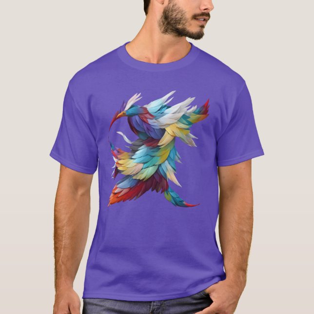 Camiseta Família de pássaros de penas coloridas (Frente)
