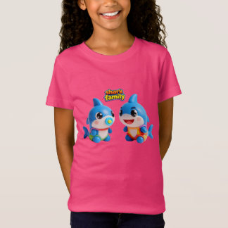 Camiseta Família de Tubarão Fofa Personagem de Desenho 3D E