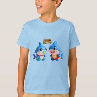 Camiseta Família de Tubarão Fofa Personagem de Desenho 3D E