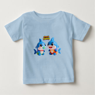 Camiseta Família de Tubarão Fofa Personagem de Desenho 3D E