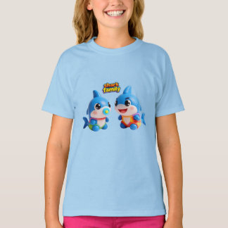 Camiseta Família de Tubarão Fofa Personagem de Desenho 3D E