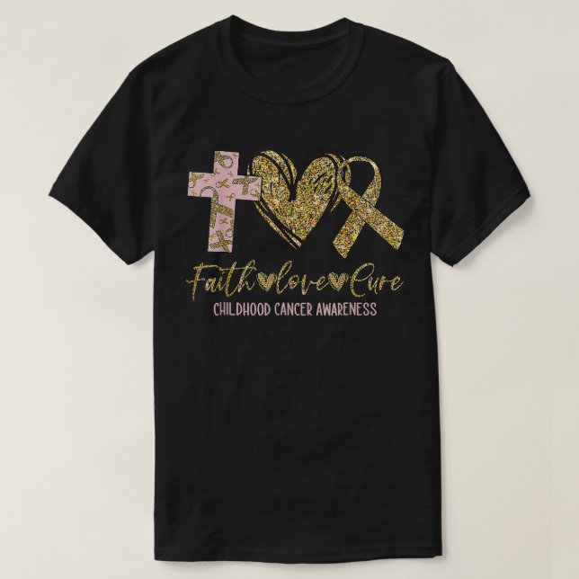Camiseta Família é Faith Love Cure Chilhood Cancer Awarene (Frente do Design)
