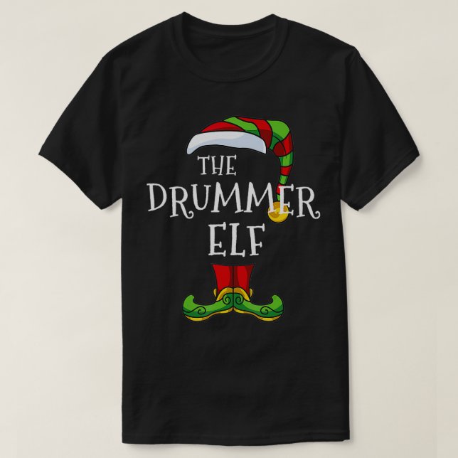 Camiseta Família Elf Drummer Correspondente Grupo de Natal  (Frente do Design)