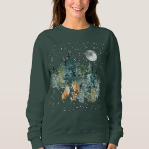 Camiseta Família Fox em queda de neve na lua cheia na flore