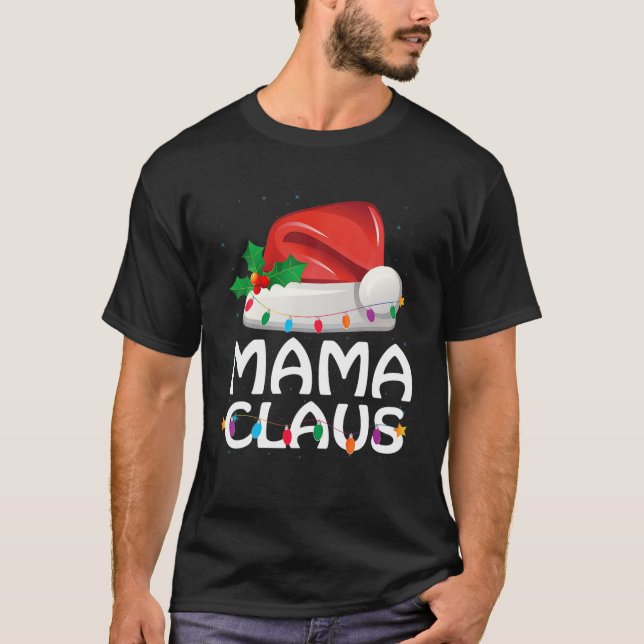 Camiseta Família Mama Claus Santa Hat Correspondente no Nat (Frente)