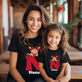 Camiseta Família Monograma Bonita De Natal Personalizada Co